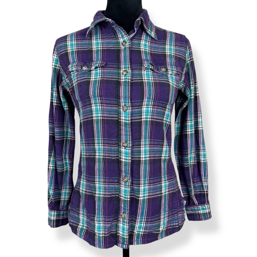 Carhartt Flannel Shirt Womens XS (0/2) Purple Plaid Long Sleeves